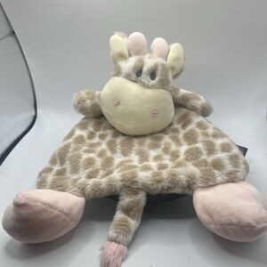 Demdaco Giraffe Nat & Jules Baby Girl Blanket Lovey Security Rattle Pink Tan Tag